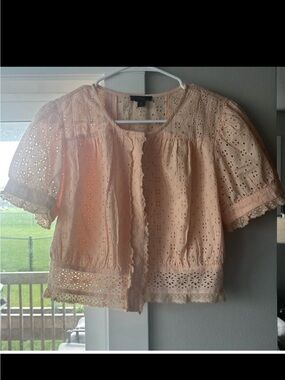 J. CREW Button Front Eyelet Cropped Top Shell Pink Womens Small